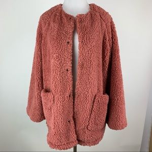 Caslon Dusty Rose Teddy Fleece Jacket Medium
